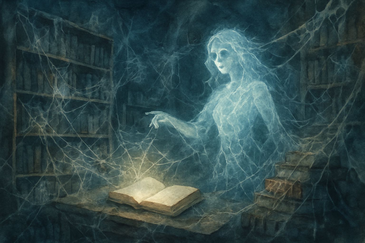 Ethereal Spiderweb Library with Spectral Librarian