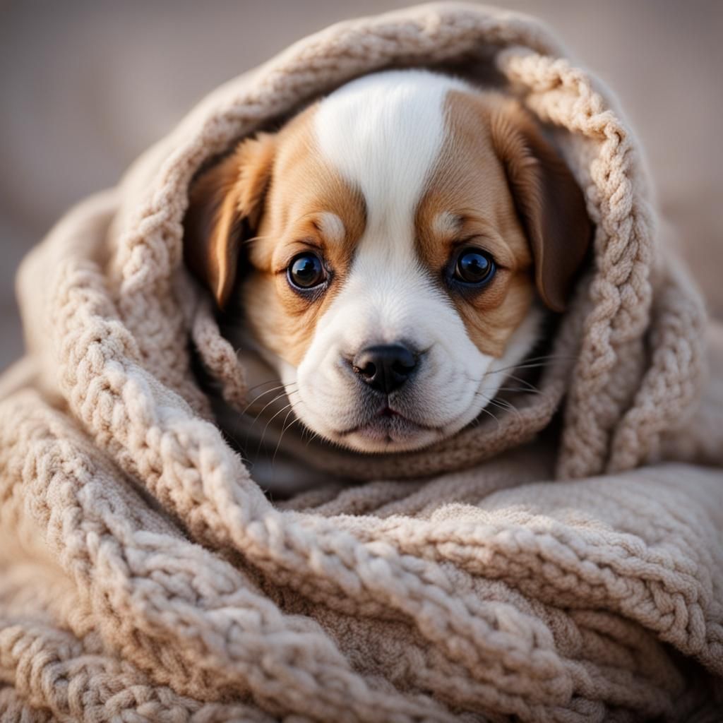 Cute Puppy Snuggled in Blanket
