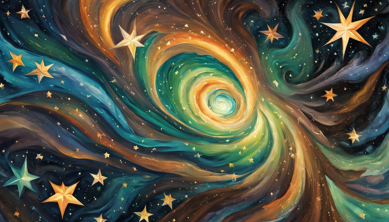 Iridescent Star Swirl in Gouache Style