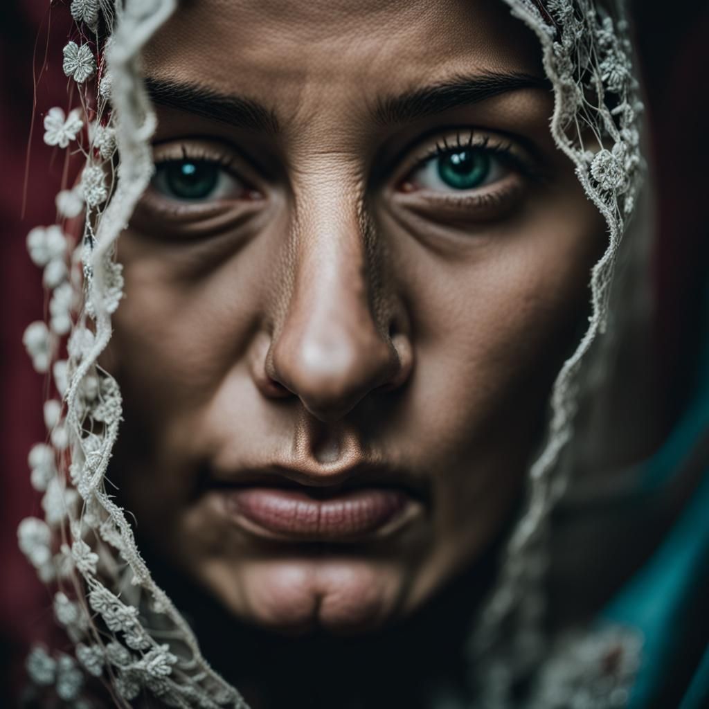 Woman with Embroidered Veil in Ambient Light