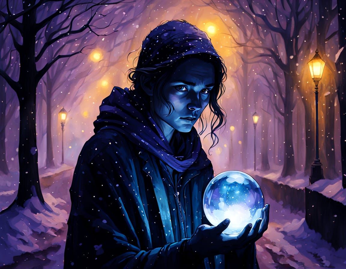 Seer at Misty Crossroads in Abstract Realism