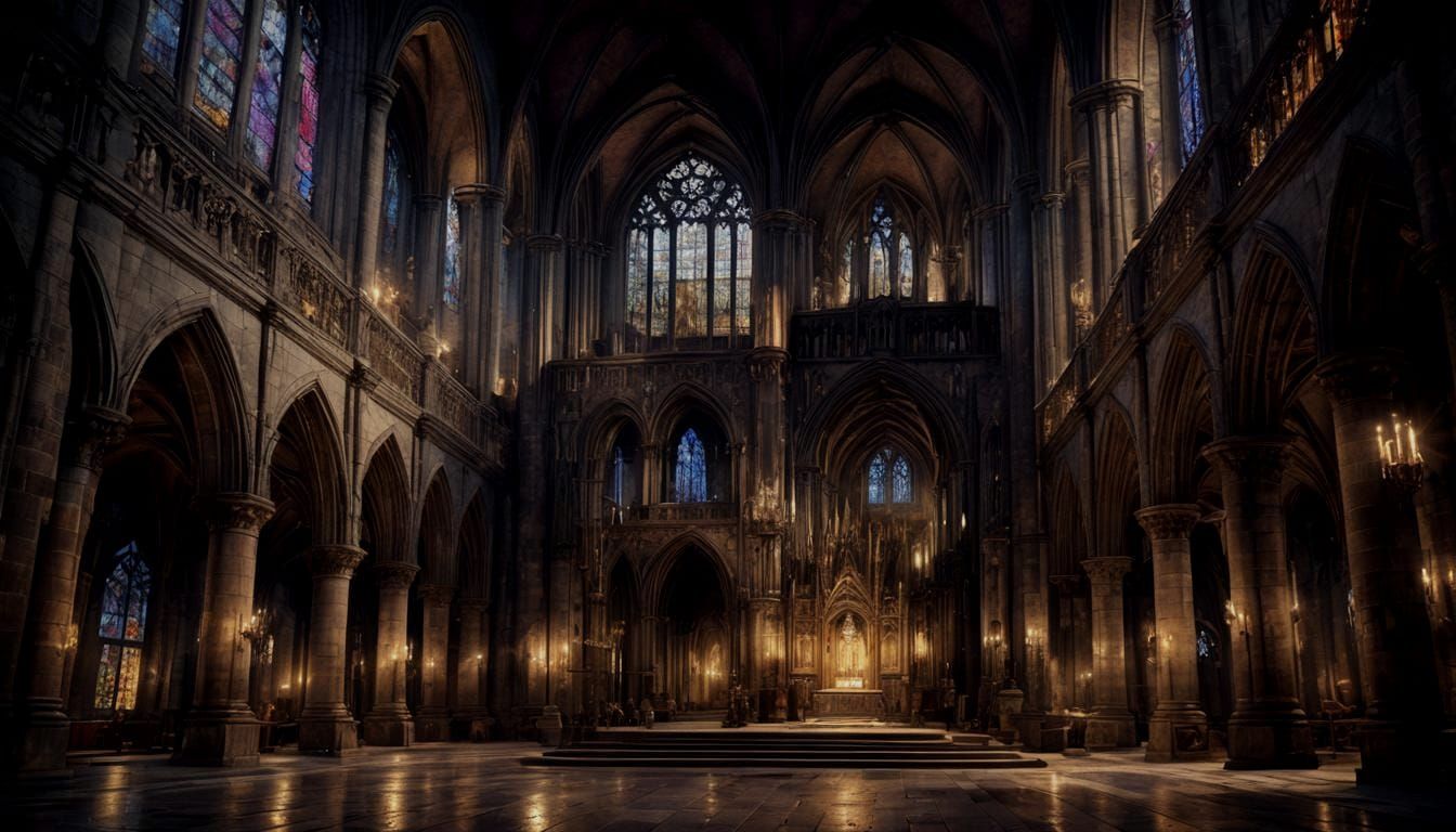 Night in 16th Century Cathedral: Dark Fantasy Concept Art