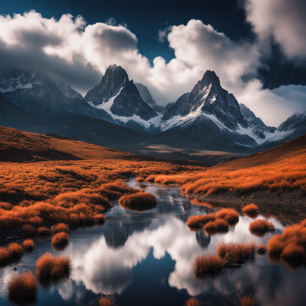 Majestic Mountain Panorama with Drifting Clouds