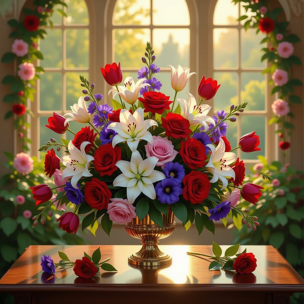 Vibrant Flower Bouquet in Royal Garden, Dutch Golden Age Sty...