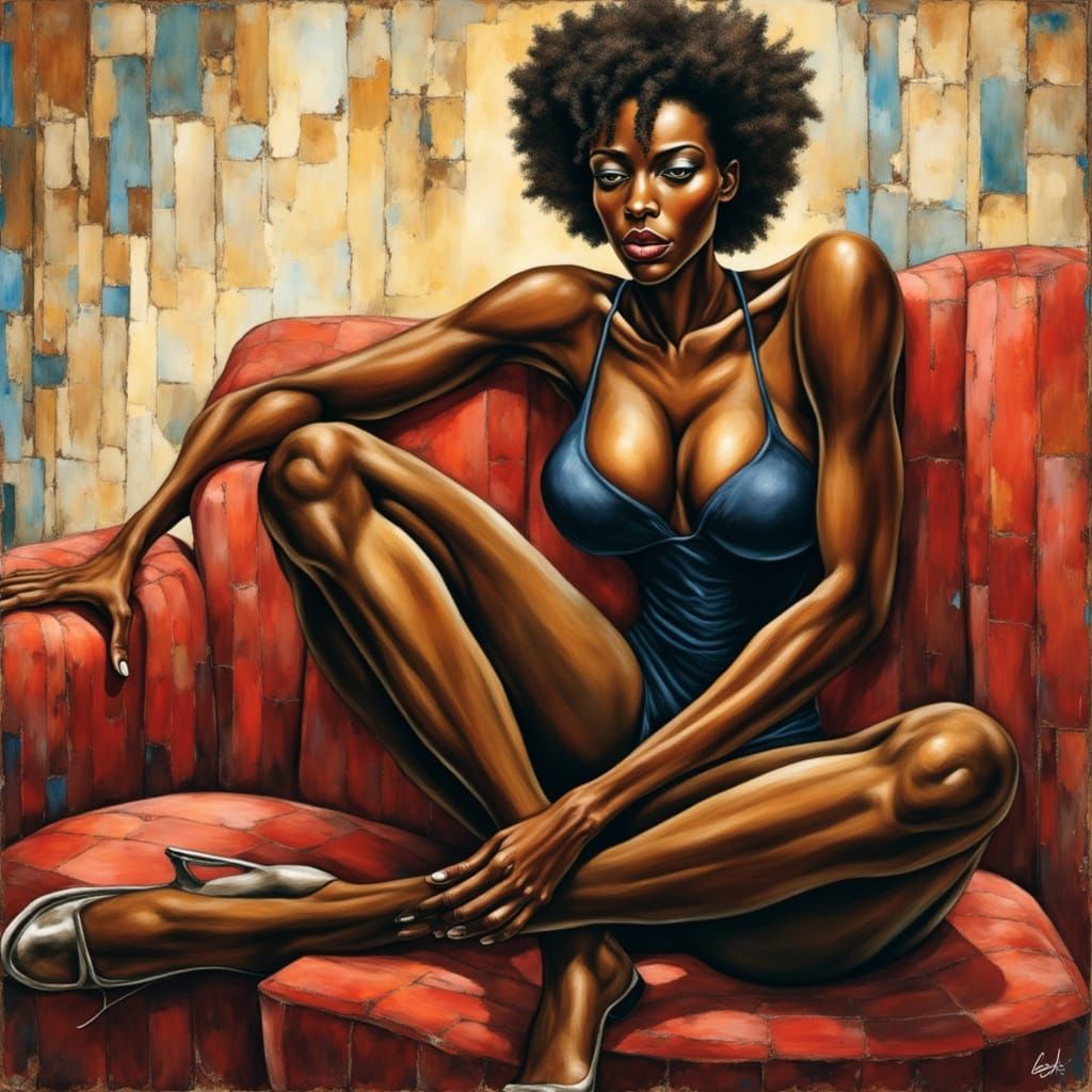 Brutalist Impressionist Painting of a Black Woman