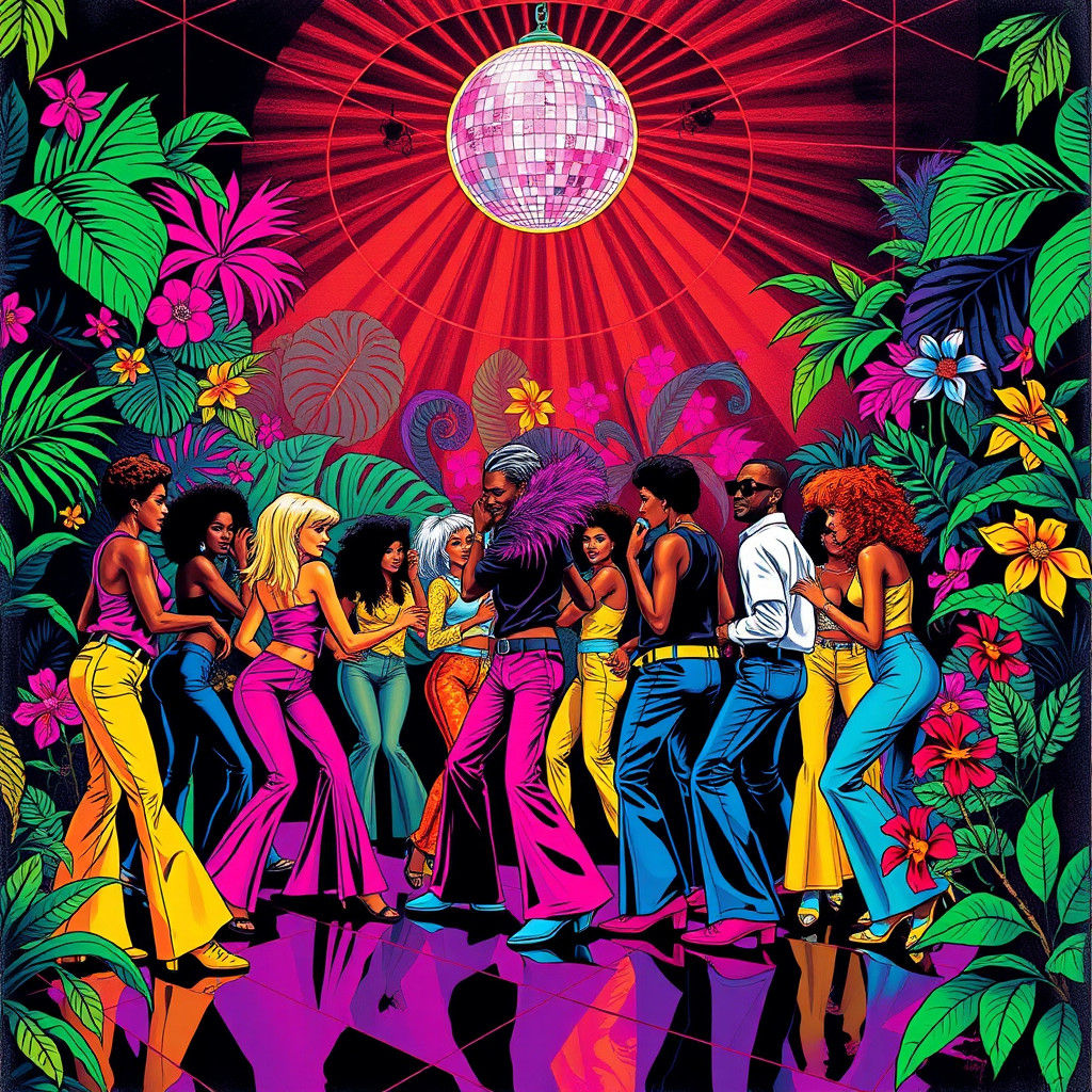 Energetic Disco Scene with Retro-Futuristic Flair
