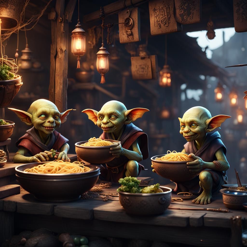 Goblin Noodle Merchants in Fantasy Marketplace