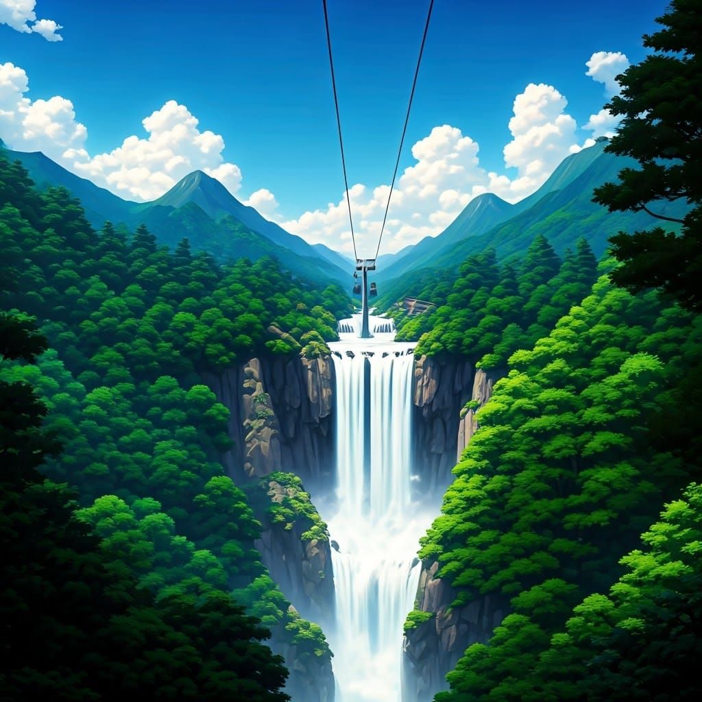 Majestic Cable Car Soars Through Enchanted Landscape