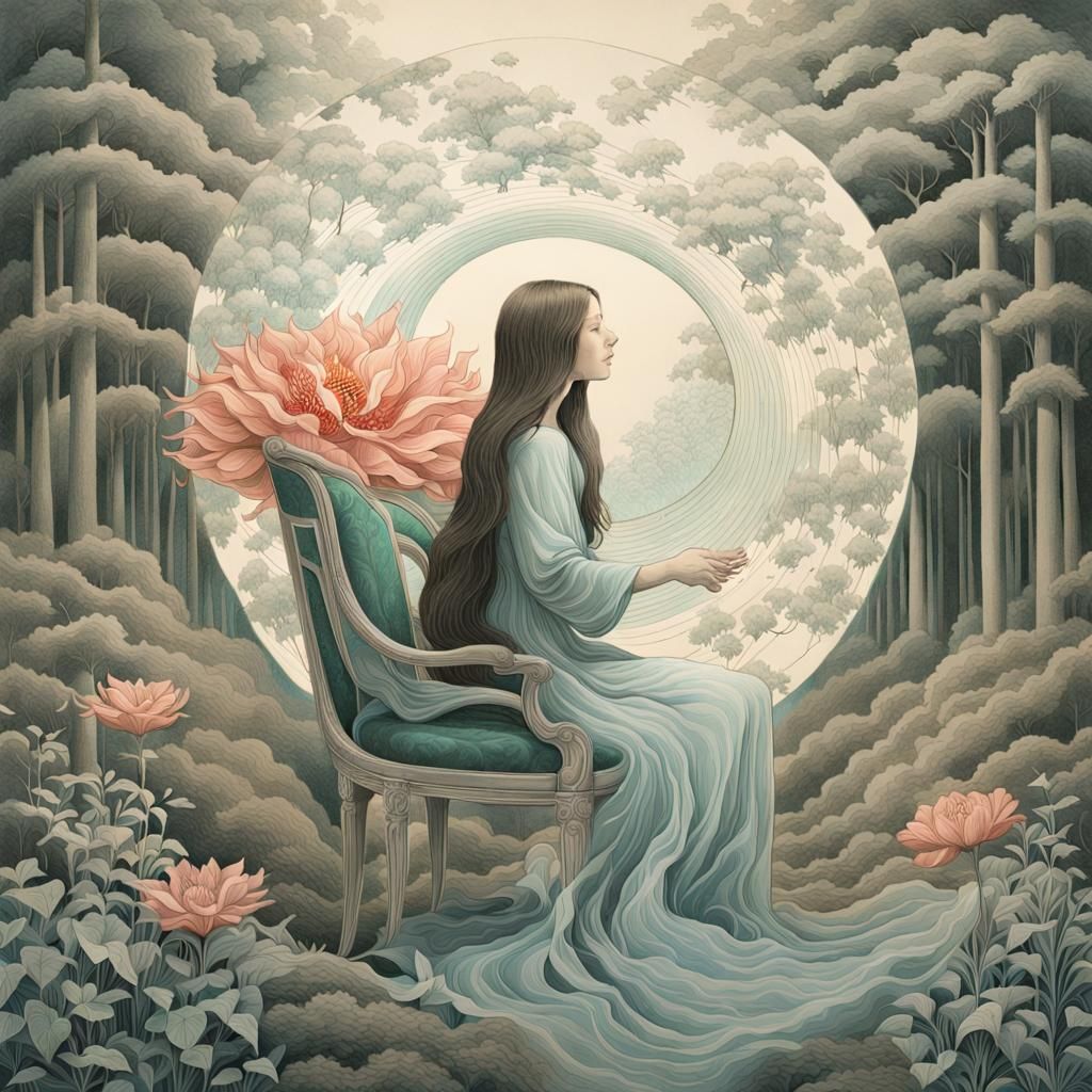 Woman with Sacred Flower: Etching with Forest Exposure