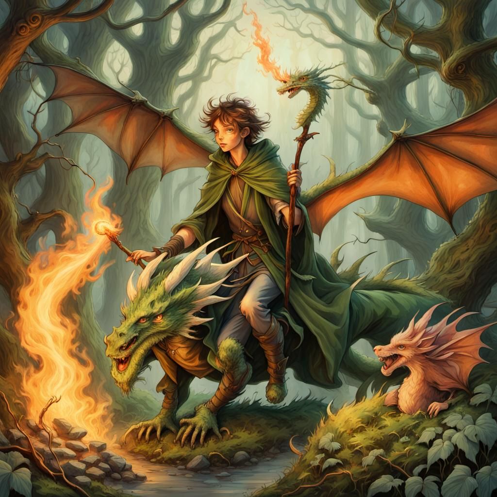 Rogue on Dragon in Enchanted Forest