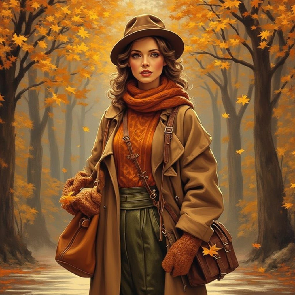 Steampunk Autumn Woman in Rich Earth Tones