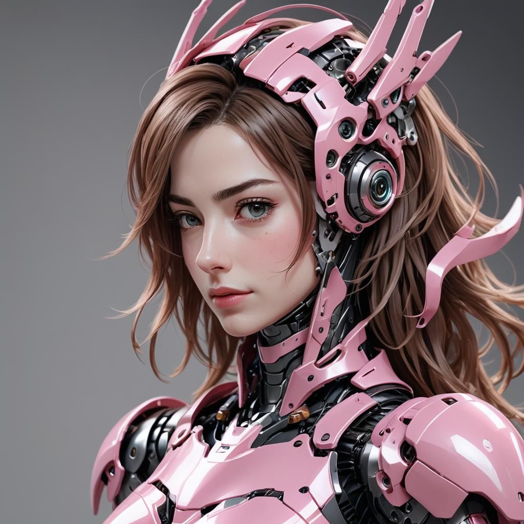 Anime Robot with Pink Armor in 3D Style