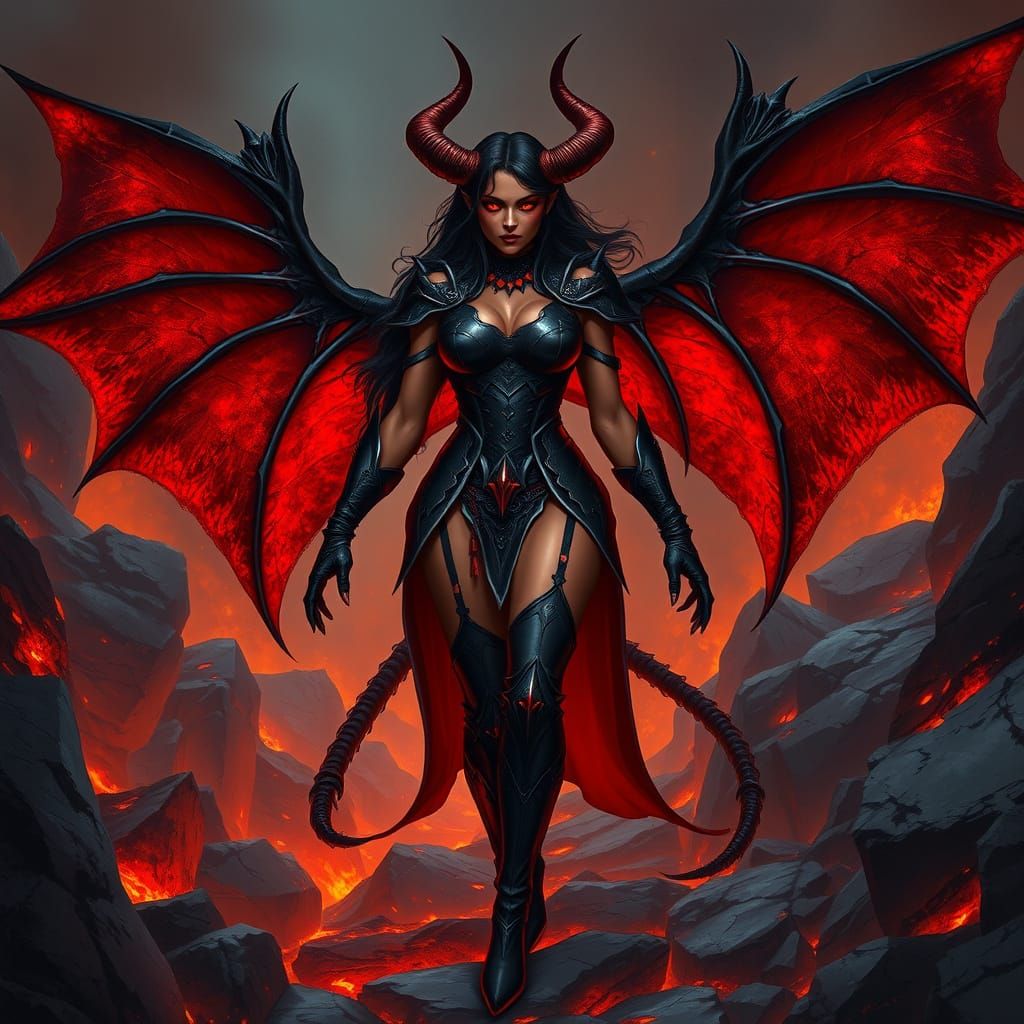 Sultry Archdemon in Hellish Armor Struts Through Lava