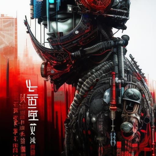 Cyberpunk Samurai Assassin Cowboy in Urban Street Art