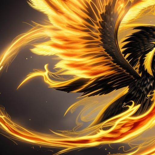 Golden Phoenix with Black Smoke, Fantasy Art