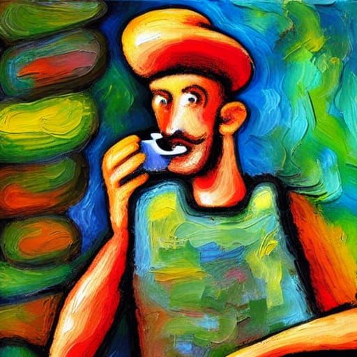 Expressive Oil Painting: Man High on Mushrooms