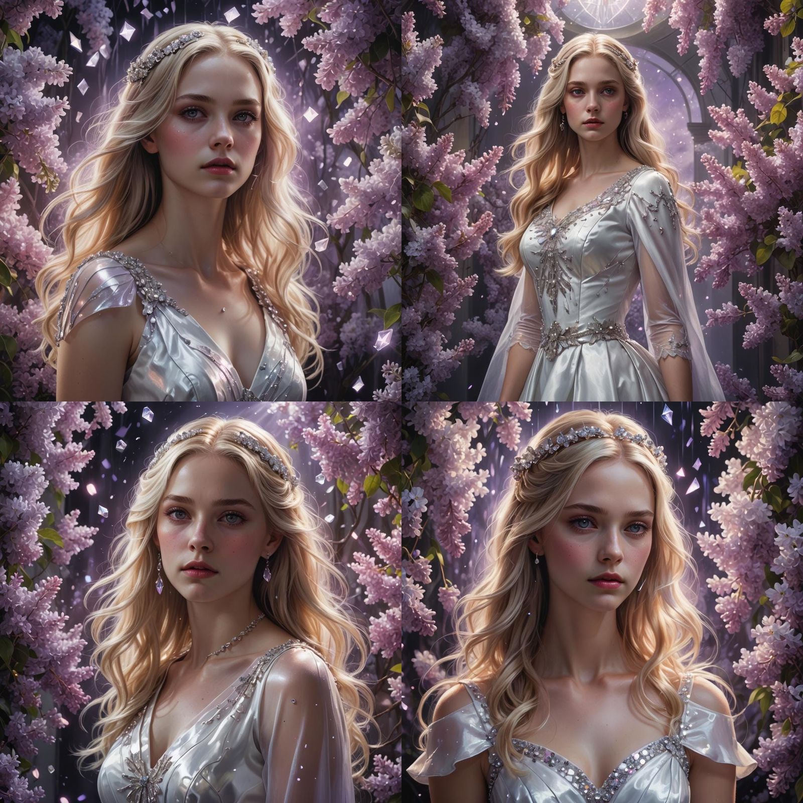 Woman in Lilacs with Diamonds, Hyperrealistic Digital Art