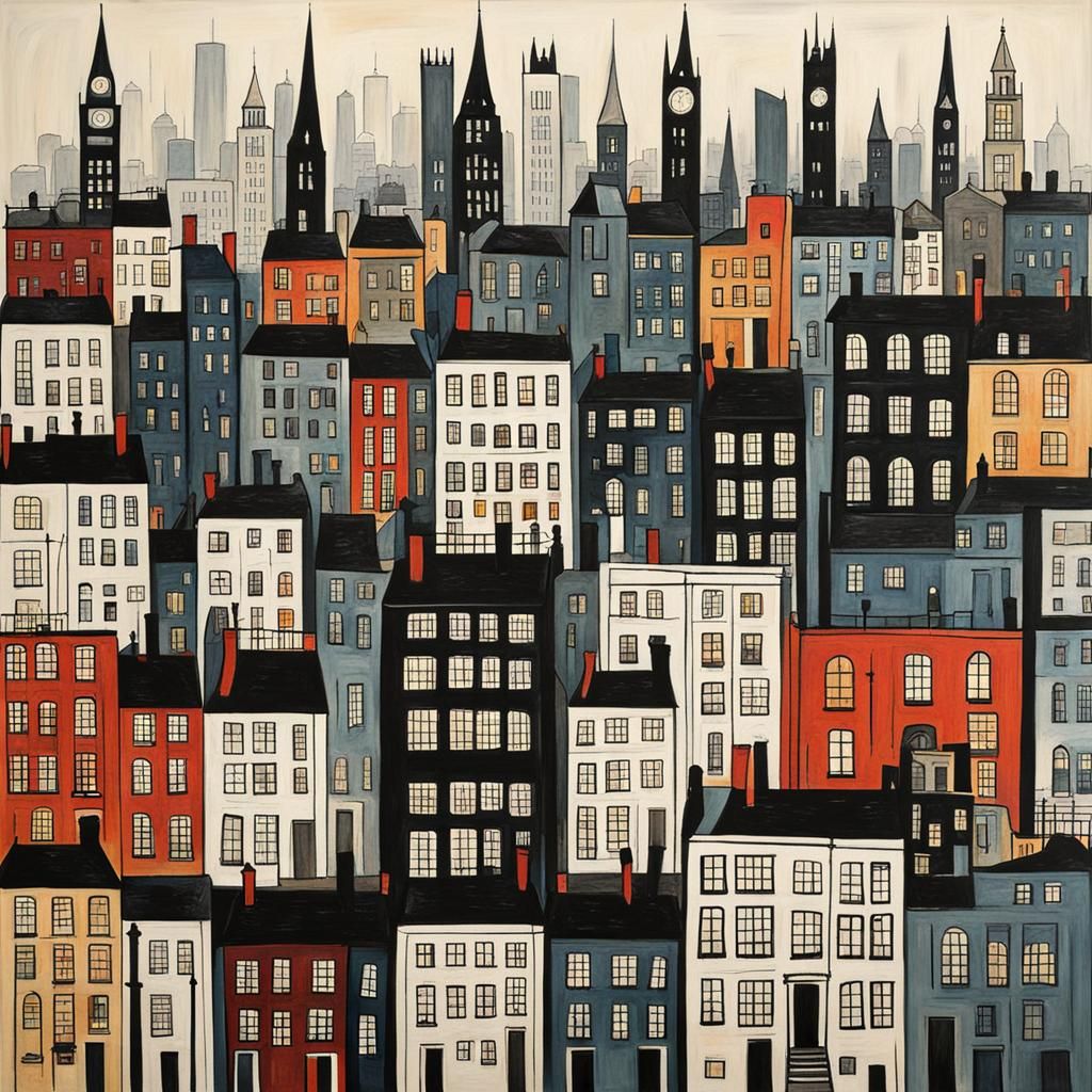 Manhattan in L.S. Lowry Style Abstract Art