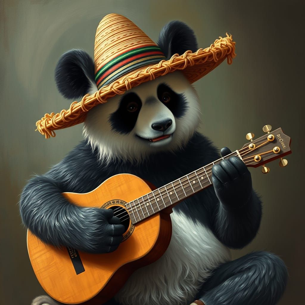 Panda in Sombrero Plays Guitar