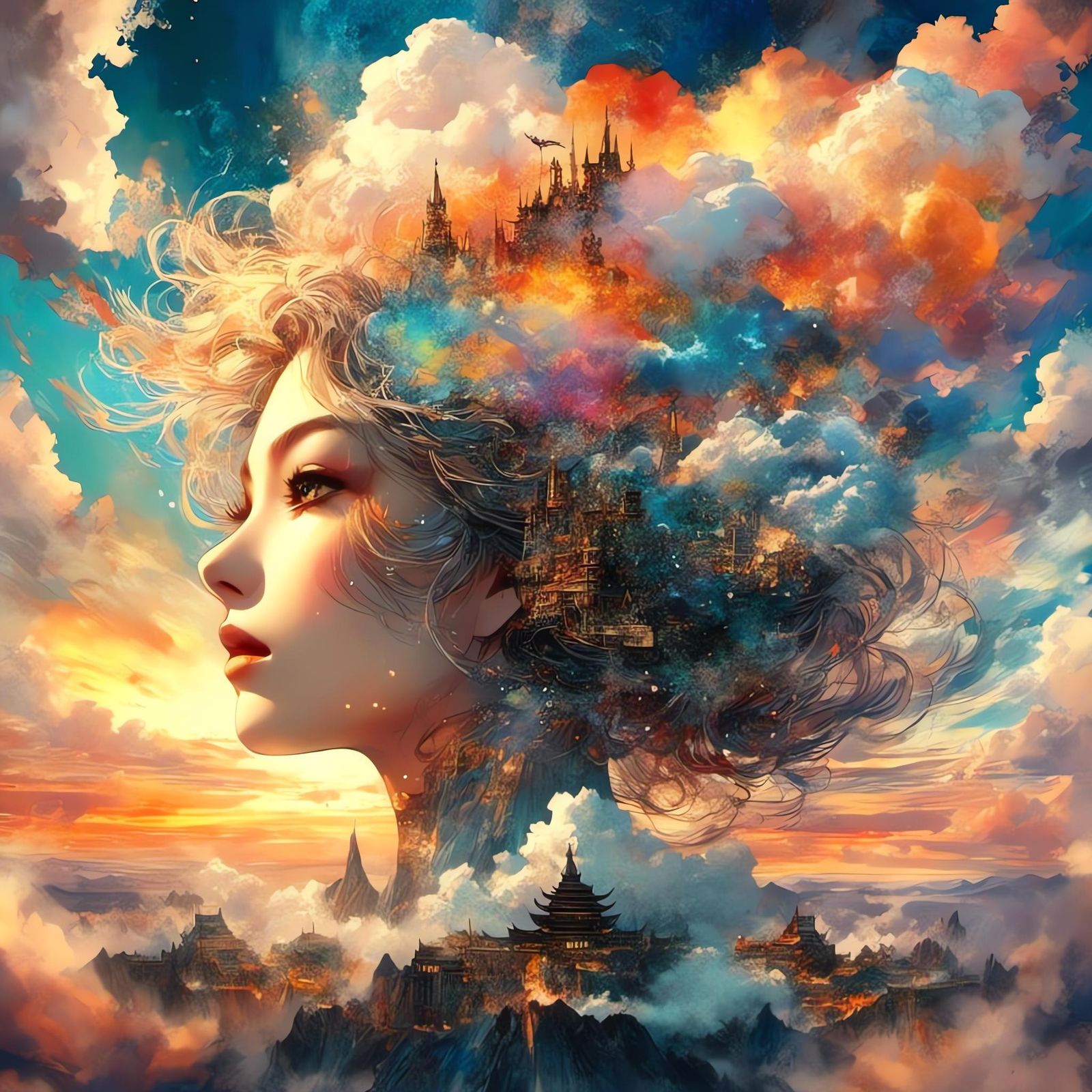 Cloud Kingdom Princess Portrait in Surreal Collage Art