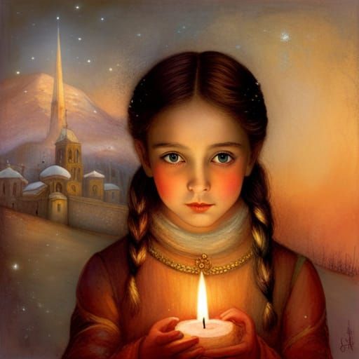 Girl with Candle in Snow, Symbolic Portrait