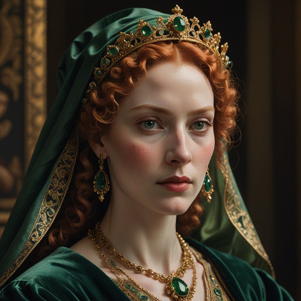 Regal Renaissance Queen in Verdigris Patina