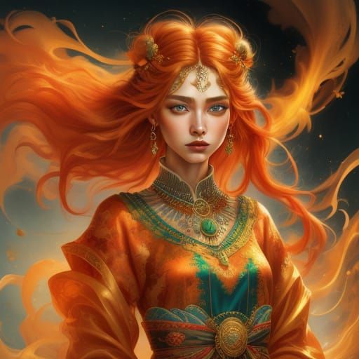 Elegant Woman in Vibrant Orange Fashion Illustration