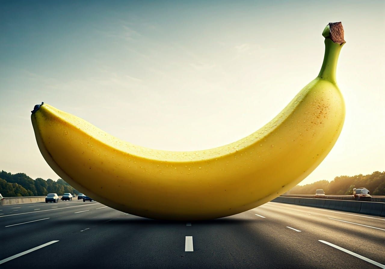 Giant Banana Dominates American Highway in Photorealistic St...