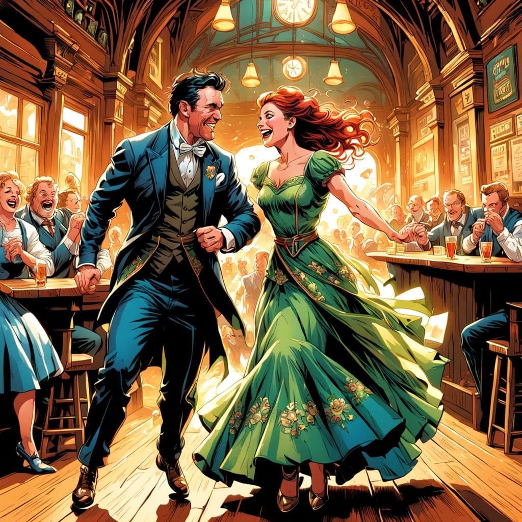 Irish Pub Dance in Comic Book Style