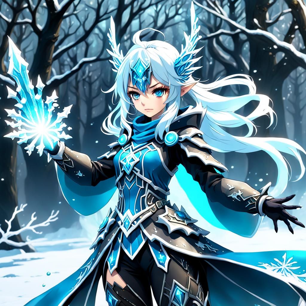 Anime Frost Wizard Girl in Detailed Matte Painting