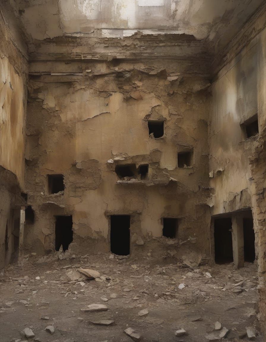 Earthy Abstract Cityscape Assemblage in Mixed Media