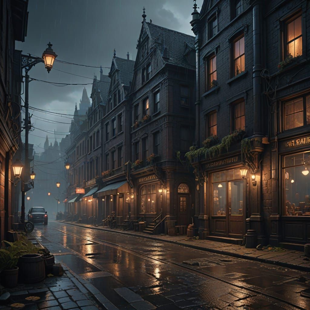 Gothic Street Scene in a Fantasy World