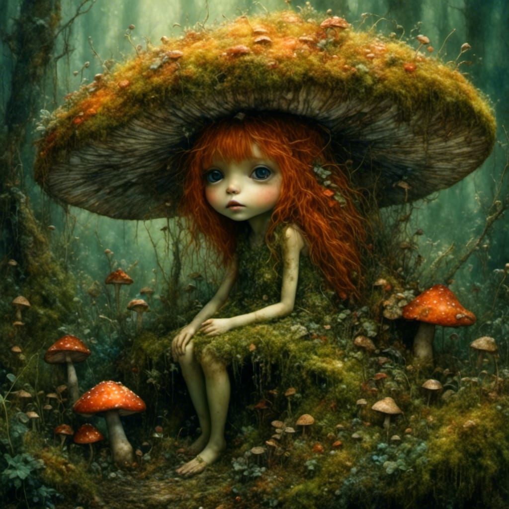 Enchanted Forest Sprite Hiding in Mossy Scene