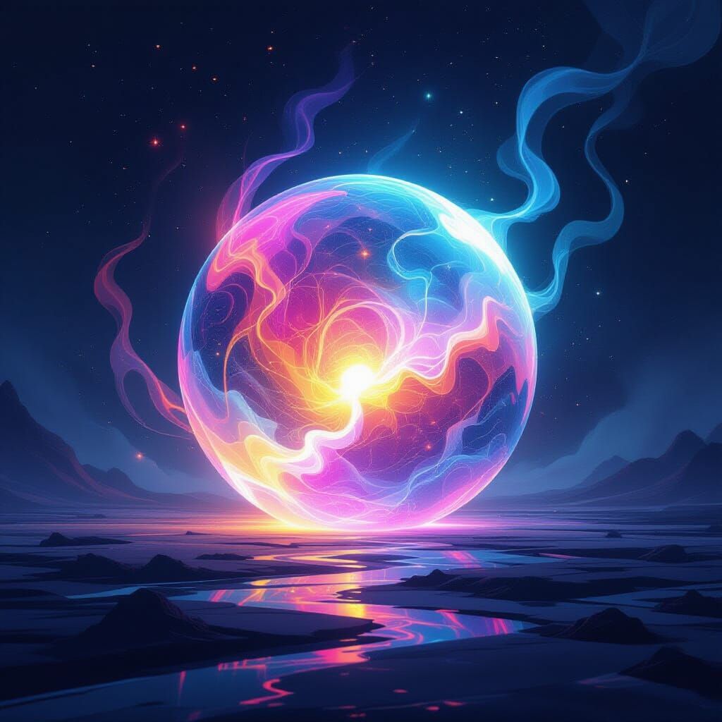 Surreal Orb of Imagination Illuminates Abstract Landscape