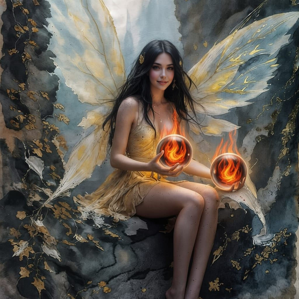 Faerie Holds Orbs of Swirling Flame