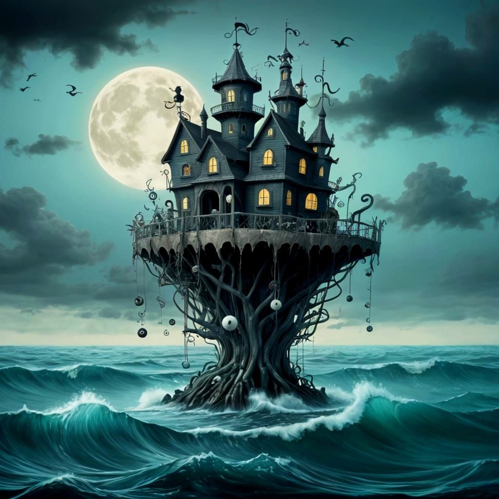 Surreal Ocean Mansion in Dadaist Style