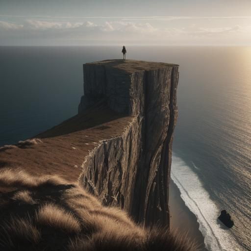 Dramatic Cliffside Figure in Cinematic Film Still