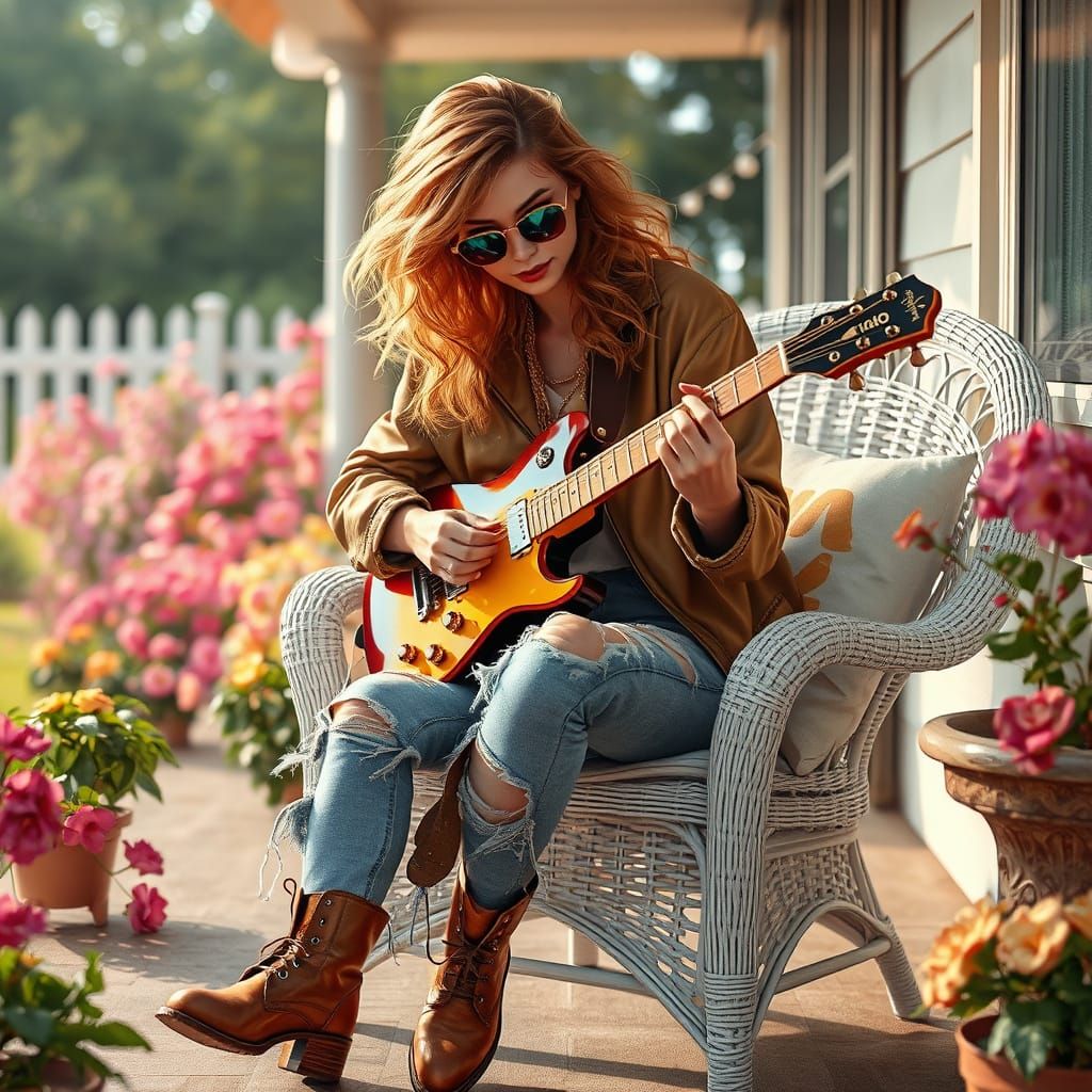 Hip Hop Guitarist in Surreal Garden Scene