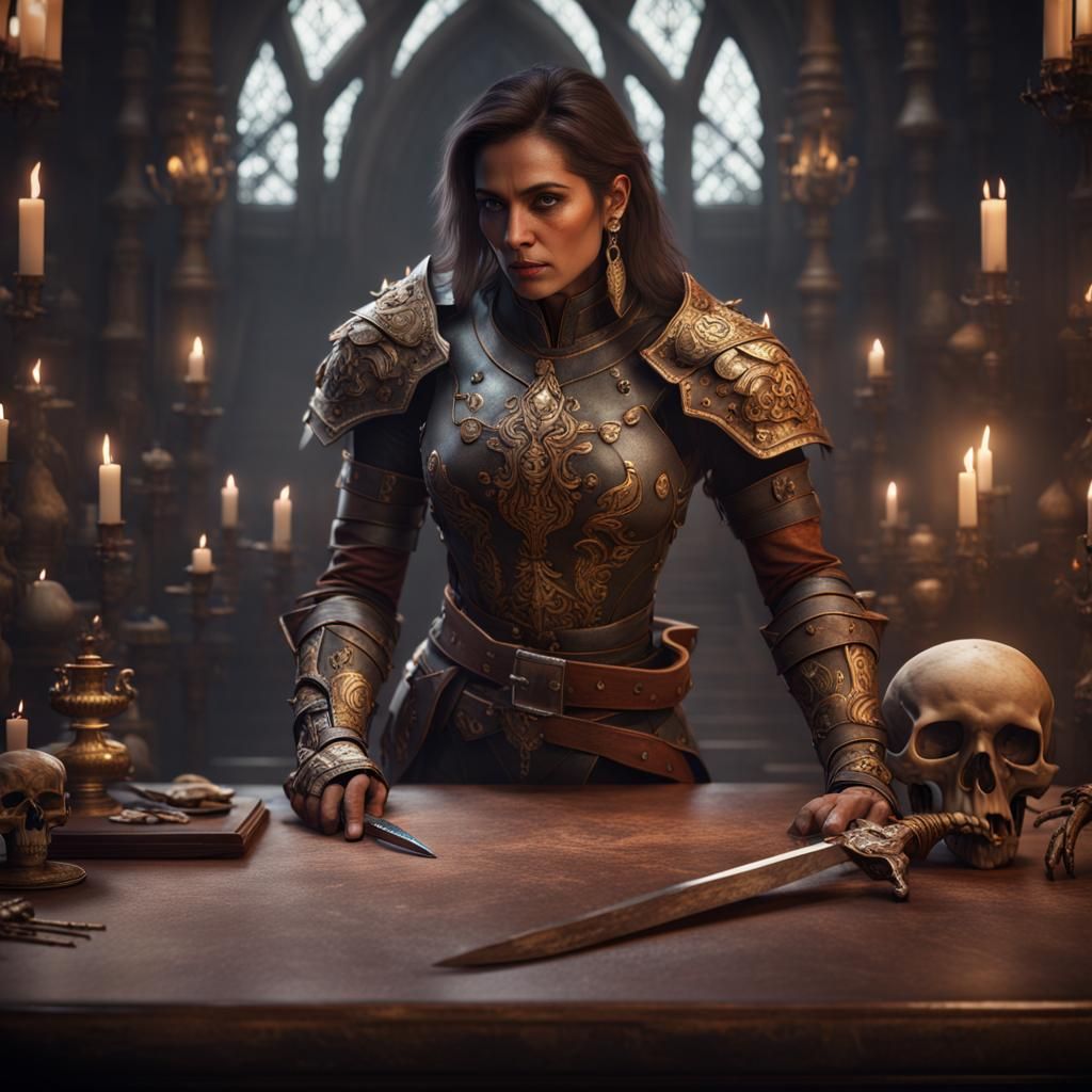 Indian Woman with Dagger: Detailed Matte Painting