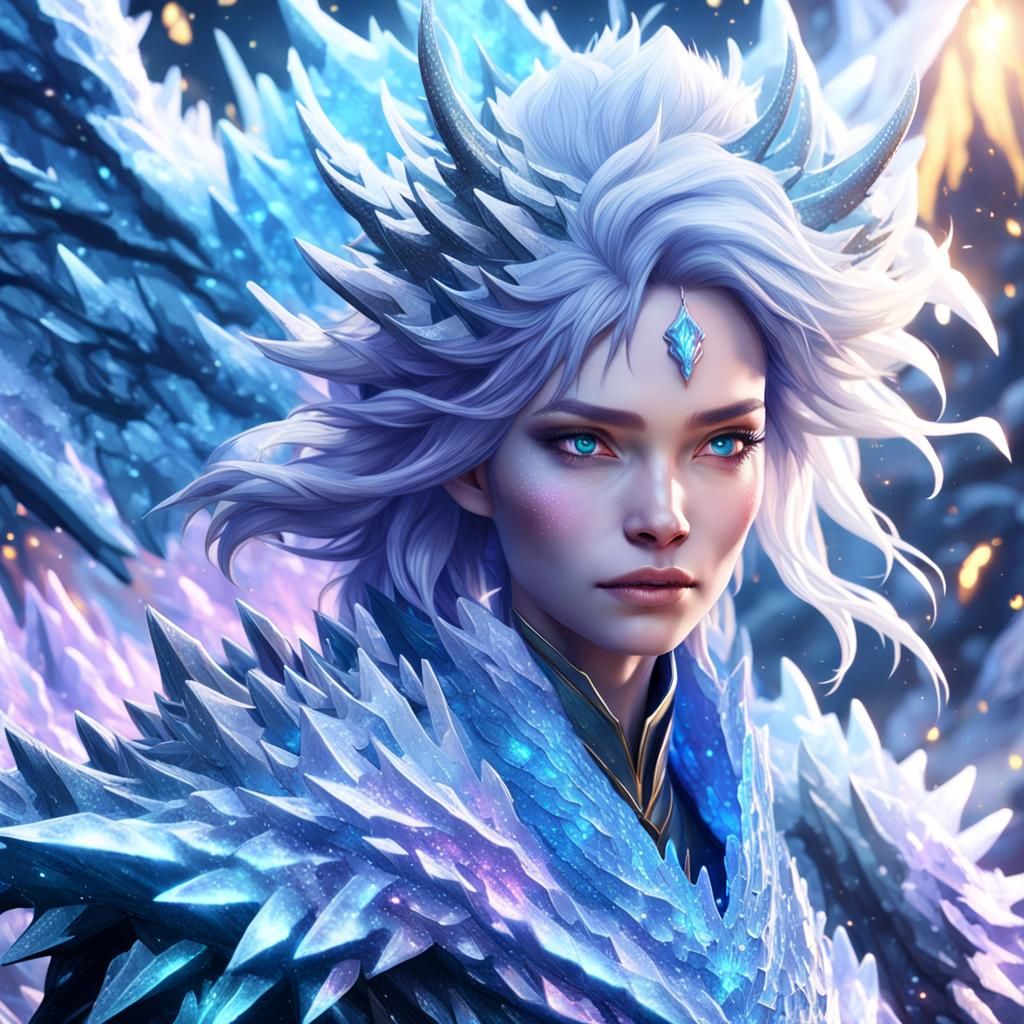 Icy Dragon Girl Transformation in Digital Art