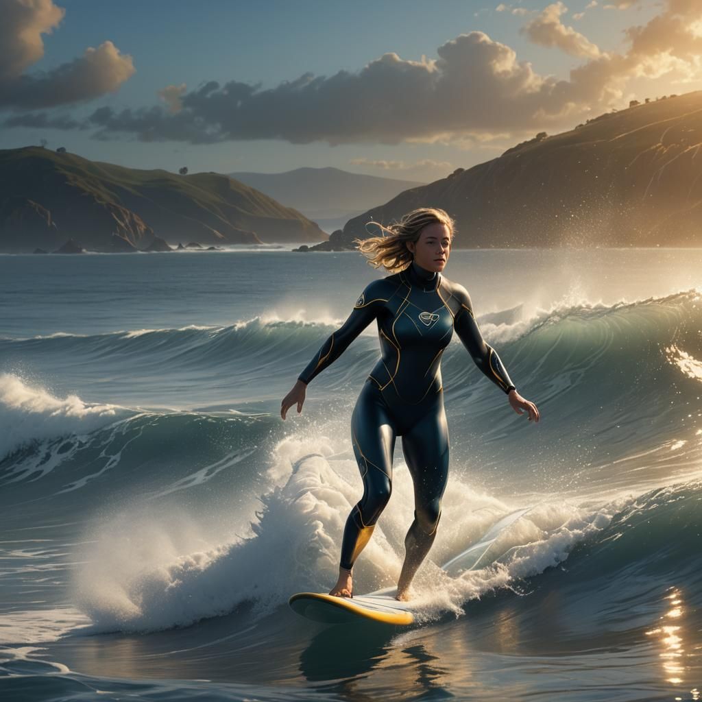 Female Surfer Sail Surfing: Fantasy Concept Art