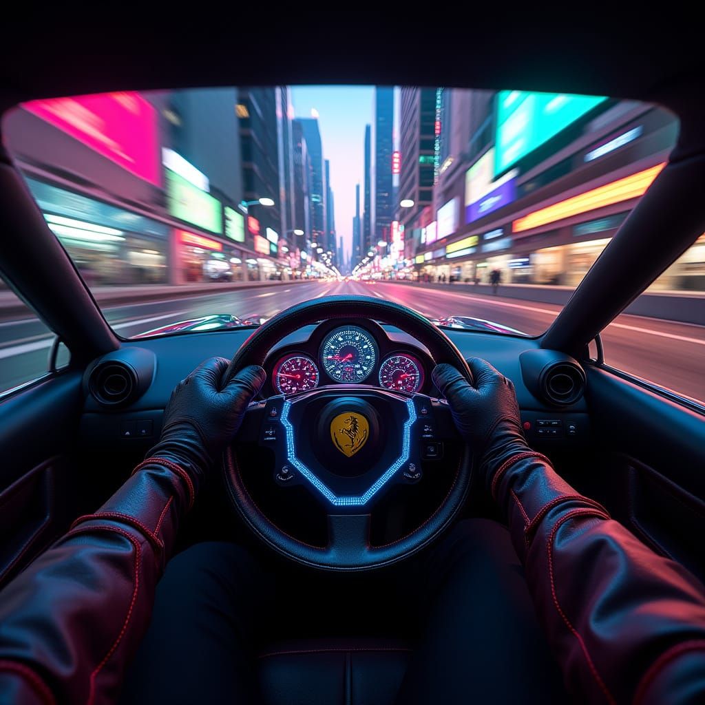 Cyberpunk Cityscape Racing Scene