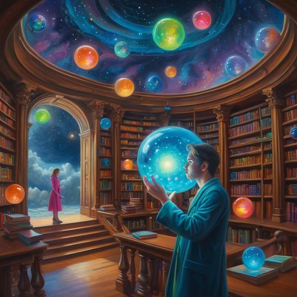 Dream Library Visitor Selects a Glowing Orb