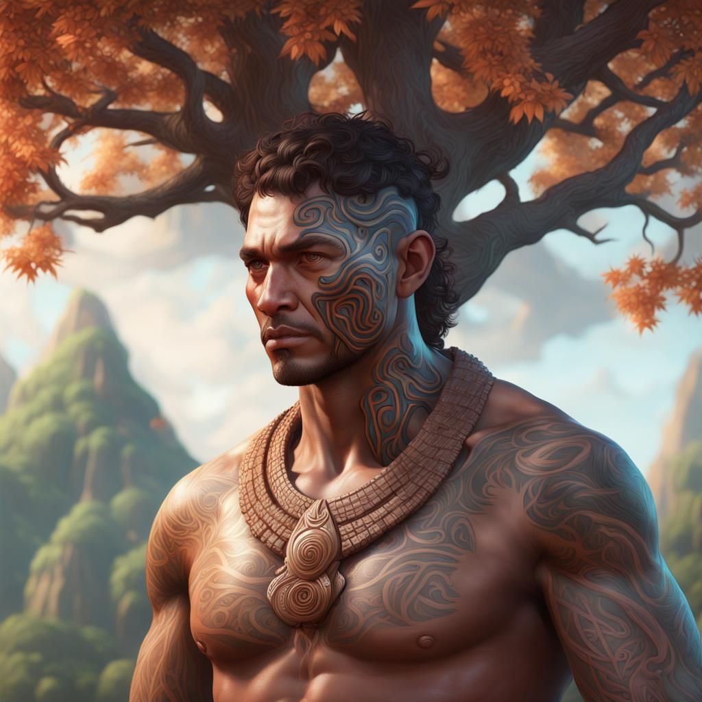 Maori Tree Spirit Portrait in Hyperdetailed Style