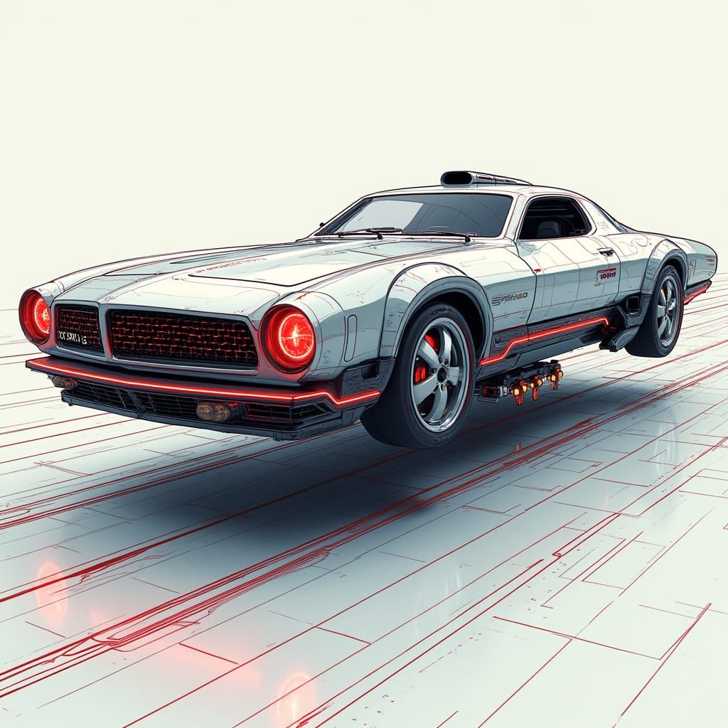 Cyberpunk Racing Vehicle with Magnetic Levitation and Intric...