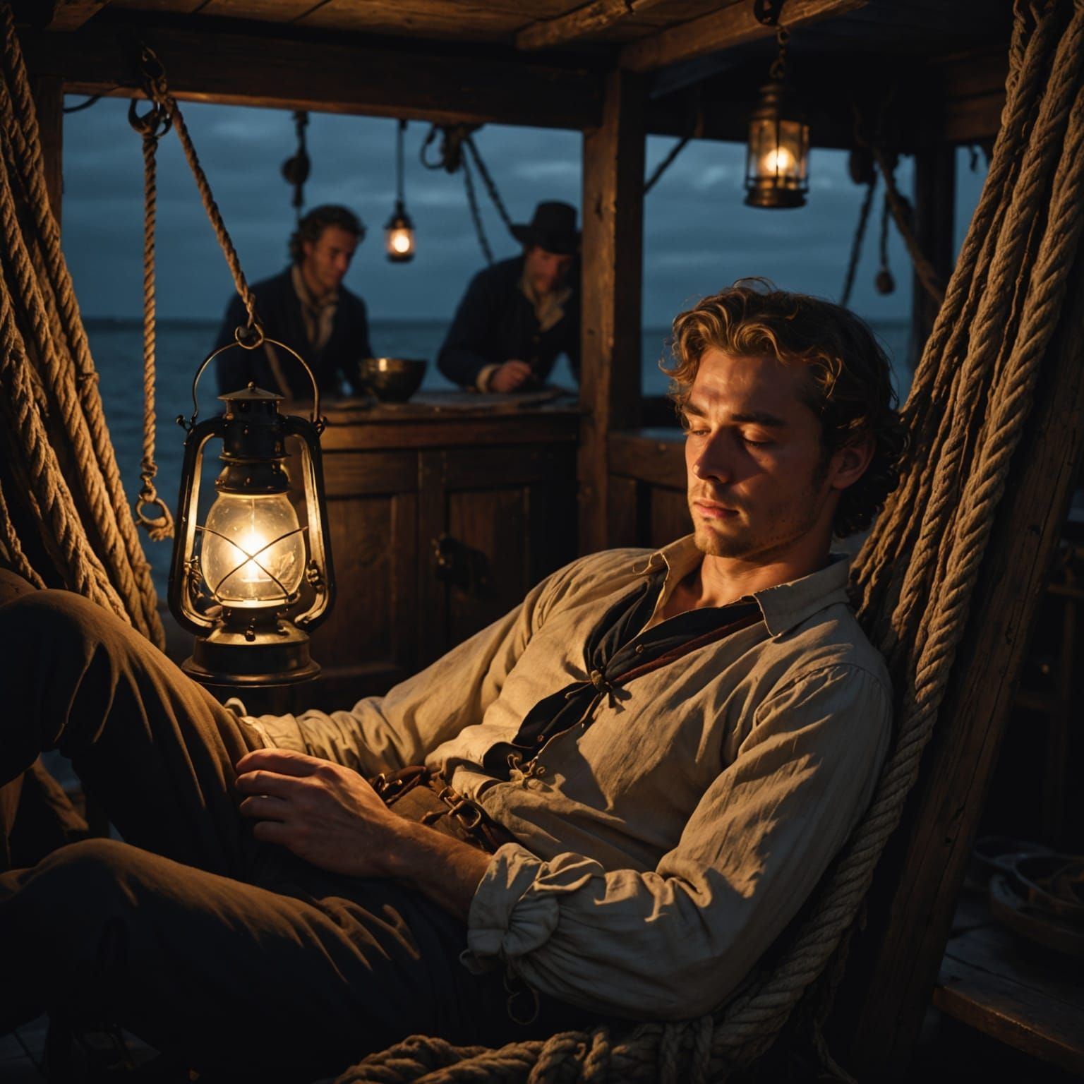 18th Century Sailor Dreams of Home in Lantern Light