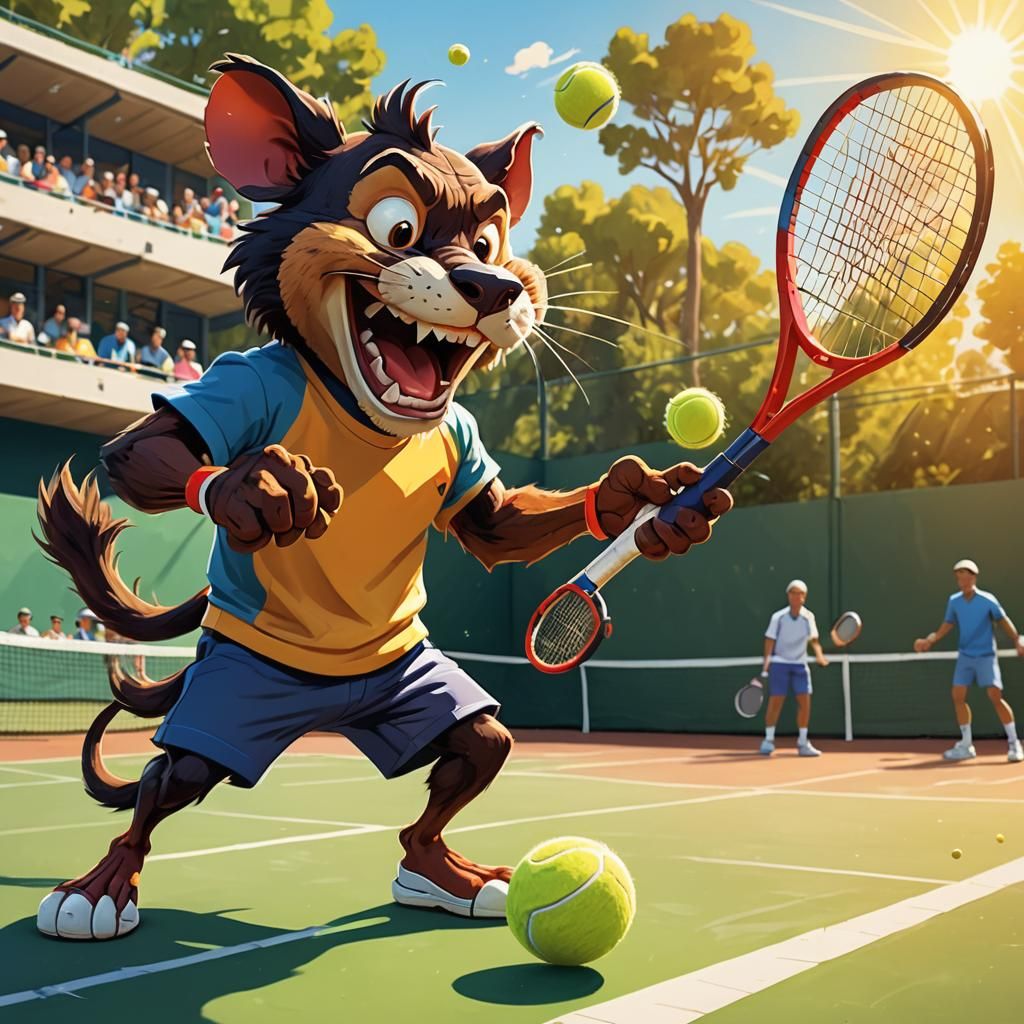 Tasmanian Devil vs Popeye Tennis Cartoon Illustration