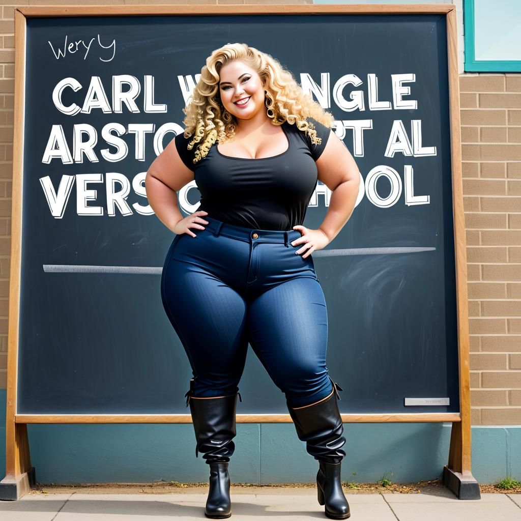 Curvy Plus-Size Teacher Outside Art School