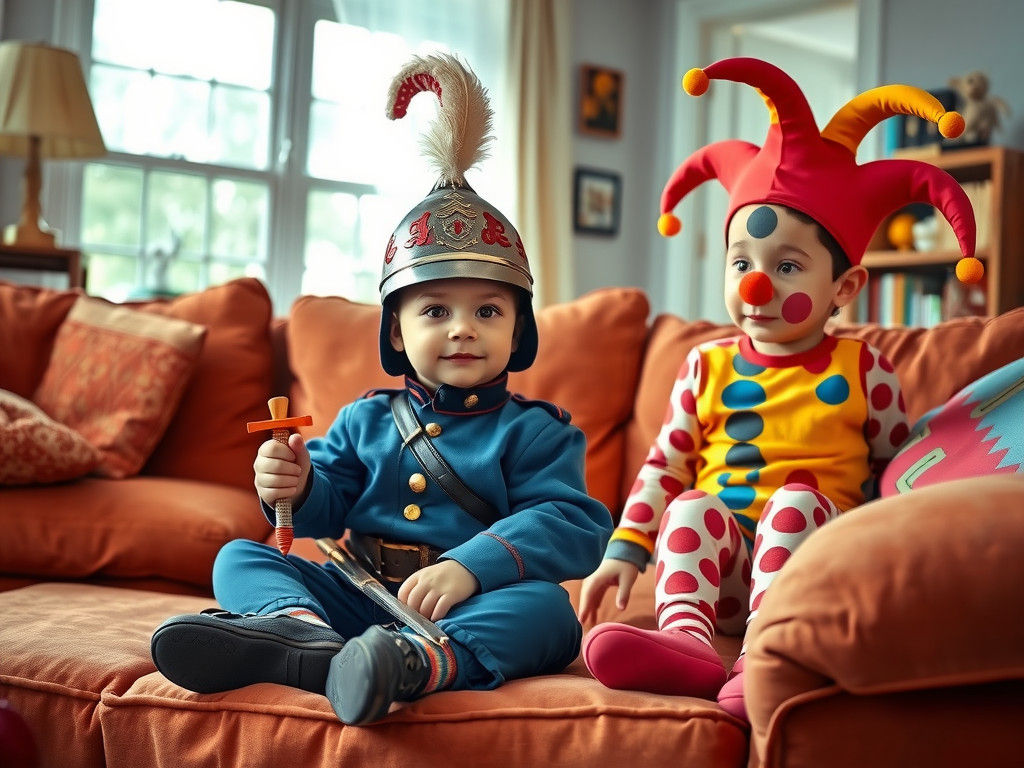 Confident Child Hussar Meets Exhausted Jester in Vibrant Sub...