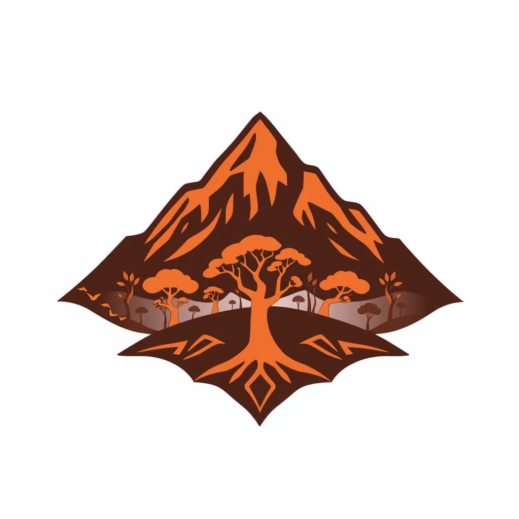 Stylized Mountain Icon in Dark Terracotta Vector Art